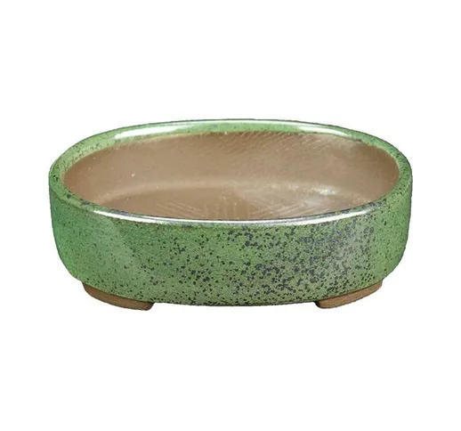 Vaso per bonsai Giapponese Morrisan ovale in gres smaltato verde 8x9,5x2 cm - B02-8-9D