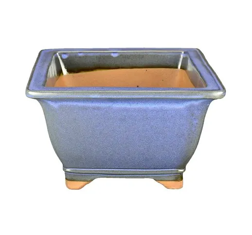 Vaso per bonsai quadrato in gres smaltato azzurro 22x22x13,5 cm - J057