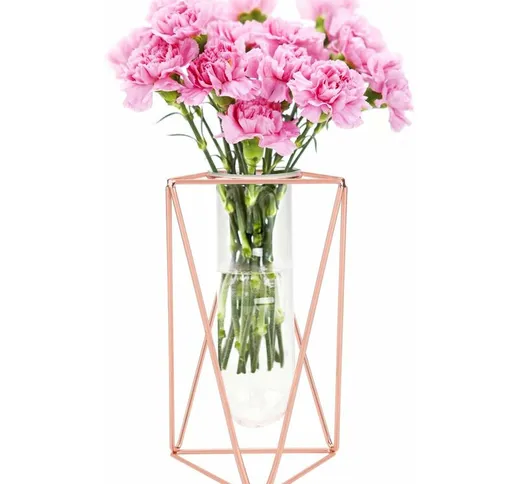Vaso per fiori con struttura in metallo, struttura in metallo oro rosa/oro e provetta in v...
