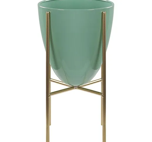 Beliani - Vaso per Fiori Moderno con Piedistallo 16 x 16 x 31 cm in Metallo Verde Lefki -...