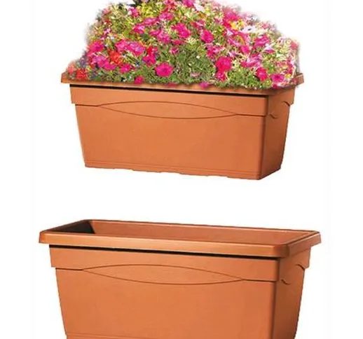 Vaso Rettangolare In Plastica Mod. Cassettone Colore Terracotta 80x37x33 Cm.