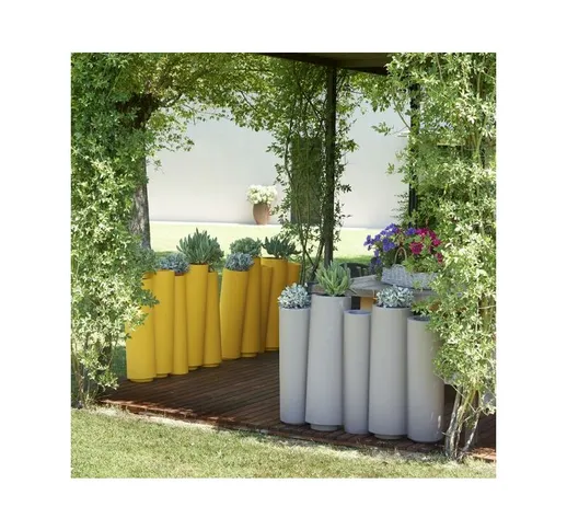 Vaso Slide in polietilene, anche con luce e per giardino, Oro metallizzato