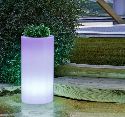 Vaso tondo con luce 70 SOLARE + BATTERIA RICARICABILE LED/RGB TELECOMANDO - Moovere