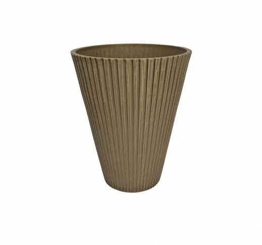 Vaso tondo piccolo a cono da esterno giardino in fibra di argilla Ø19x22 cm Erica - Tan