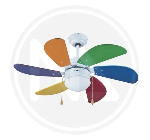 Tuttacasa - Ventilatore da soffitto 6 pale 90 cm multicolor reversibile con luce