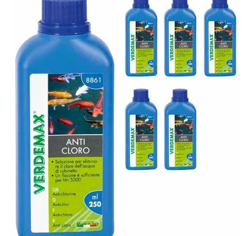 Verdemax 6 flaconi di anticloro per laghetti ciascuno da 250 ml
