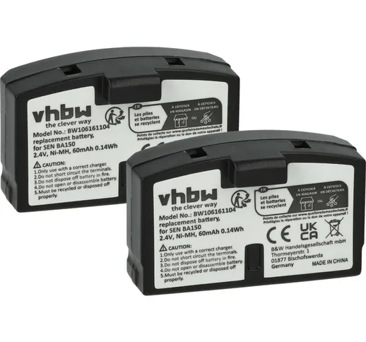 vhbw 2x Batteria Ni-MH 60mAh (2.4V) per Cuffie Sennheiser A200, HDI 302, HDI 380, HDR4, HD...