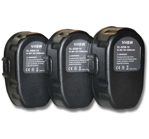 vhbw 3x Ni-MH Batteria 3000mAh (18 V) per Apparecchi Dewalt DW933K, DW934, DW934K2, DW934K...