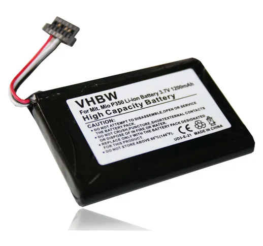 vhbw Li-Ion Batteria 1200mAh (3.7V) per Mitac MIO C220 C230 C250 C220S C-220 C-220 C-230 C...