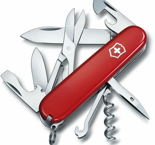 Swiss Army Knife Climber, 14 funzioni, incluse forbici e gancio multiuso, 82 gr, colore ro...