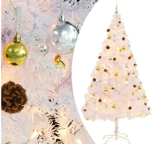 Albero di Natale Artificiale con Palline e led 210 cm Bianco