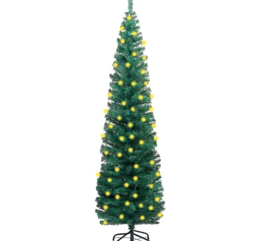 Albero di Natale Sottile Luci led Supporto Verde 210 cm pvc