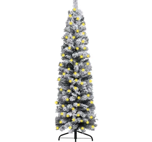 Albero di Natale Sottile con Luci led Neve Verde 210 cm pvc