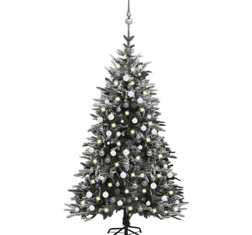Albero Natale Artificiale con LED Palline e Neve 210cm PVC e PE
