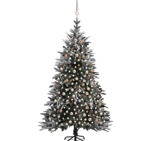 Albero Natale Artificiale con led Palline e Neve 210cm pvc e pe