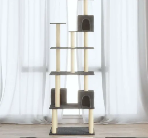 Albero per Gatti con Tiragraffi in Sisal Grigio Scuro 188 cm