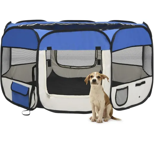 Box per Cani Pieghevole con Borsa Trasporto Blu 125x125x61 cm