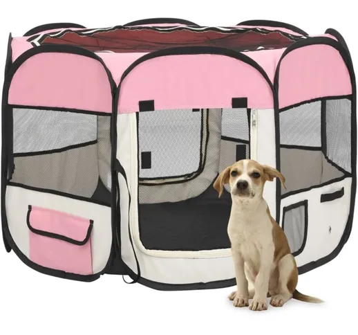 Box per Cani Pieghevole con Borsa Trasporto Rosa 90x90x58 cm