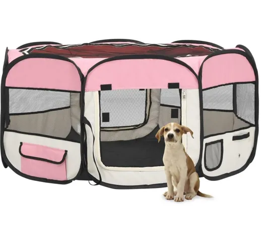 Box per Cani Pieghevole con Borsa Trasporto Rosa 145x145x61 cm