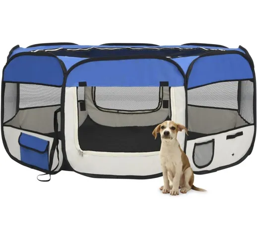 Box per Cani Pieghevole con Borsa Trasporto Blu 145x145x61 cm