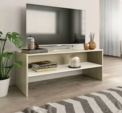 Mobile tv Bianco e Rovere Sonoma 100x40x40 cm in Truciolato