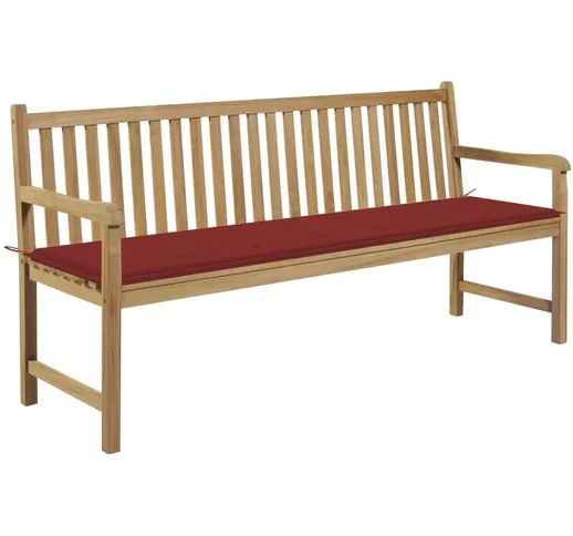 vidaXL Panca da Giardino con Cuscino 175 cm in Legno di Teak Rosso - Marrone