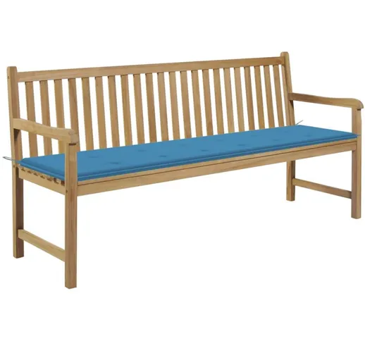 vidaXL Panca da Giardino con Cuscino 175 cm in Legno di Teak Blu - Marrone