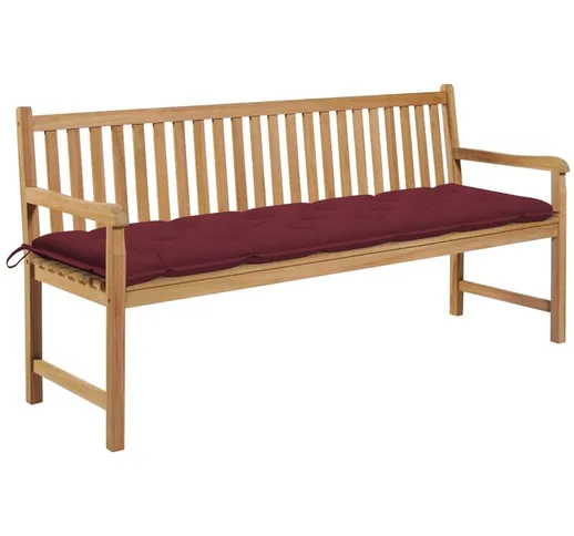 vidaXL Panca da Giardino e Cuscino Rosso Vino 175 cm Massello di Teak