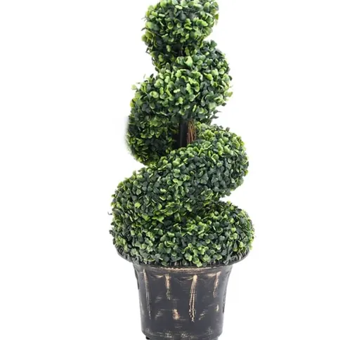 Pianta di Bosso Artificiale a Spirale con Vaso Verde 89 cm