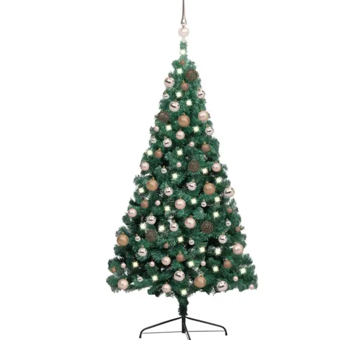 Set Albero Natale Artificiale a Metà LED e Palline Verde 240cm