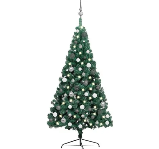 Set Albero Natale Artificiale a Metà LED e Palline Verde 240cm