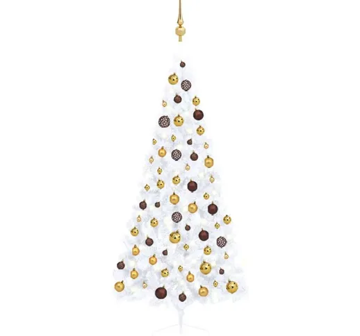 Set Albero Natale Artificiale a Metà led Palline Bianco 180cm