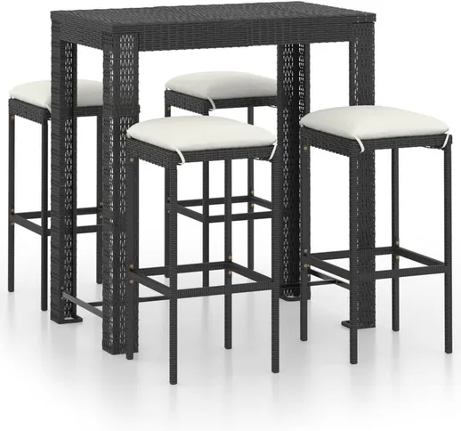 vidaXL Set Bar da Giardino 5 pz con Cuscini Polyrattan Nero - Nero