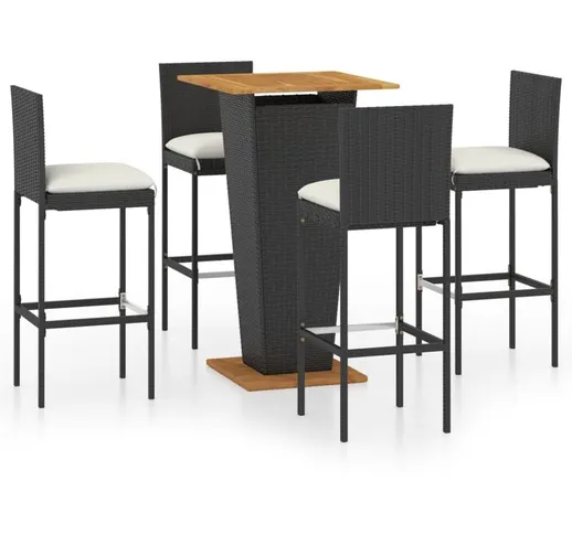 vidaXL Set da Bar da Giardino 5 pz con Cuscini in Polyrattan Nero - Nero