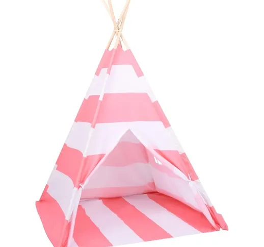 Tenda Tipi Bambini Borsa Rosa Microfibra Strisce 120x120x150cm - Rosa - Vidaxl