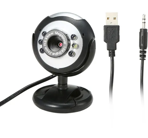 Webcam 640P Webcam Live Streaming con Microfono Videocamera Web USB Girevole a 360 Gradi p...