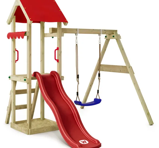 Parco giochi in legno TinyWave Giochi da giardino con altalena e scivolo Torre d'arrampica...