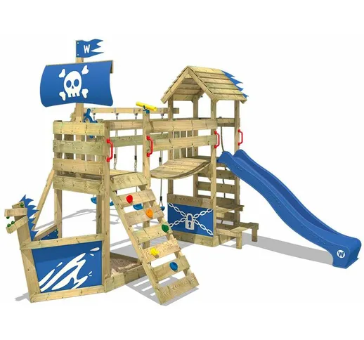 WICKEY Parco giochi in legno GhostFlyer Giochi da giardino con altalena e scivolo blu Case...