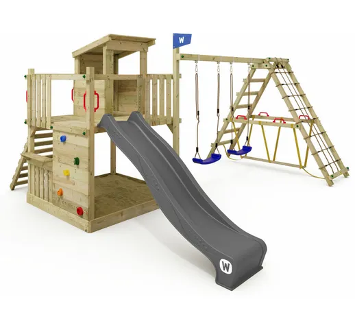 Parco giochi in legno, struttura di arrampicata Smart Nest, altalena e scivolo, casetta su...