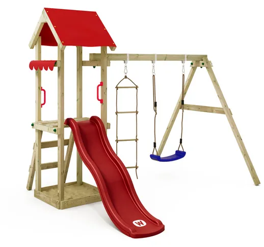 Parco giochi in legno TinyCabin Giochi da giardino con altalena e scivolo Torre d'arrampic...
