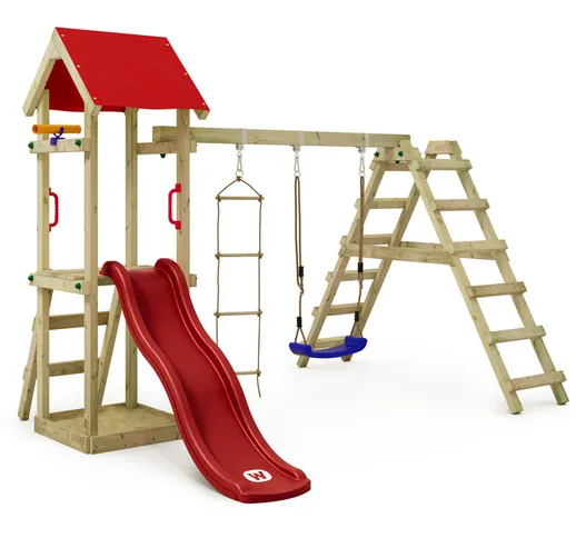 WICKEY Parco giochi in legno TinyLoft Giochi da giardino con altalena e scivolo rosso Torr...