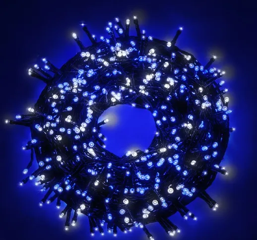  Line stringa catena 15 mt serie 300 luci di Natale a led bianco ghiaccio + blu con 8 gioc...