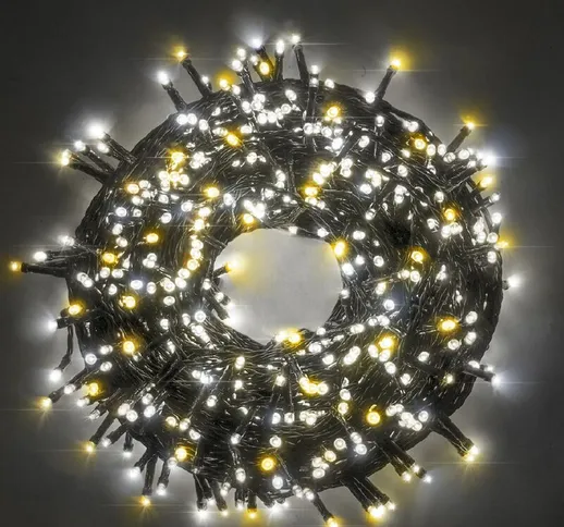  Line stringa catena 5 mt serie 100 luci di Natale a led bianco ghiaccio+bianco caldo con...