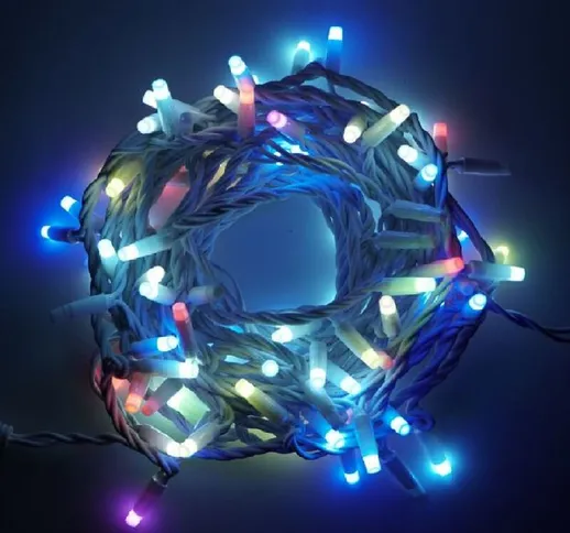 Stringa catena 10 metri serie 100 luci di Natale a Maxi Led multicolore per uso esterno ed...