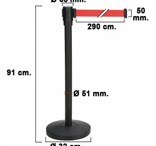 Nastro Separatore Post Estensibile 3 Metri. ØBase 32 cm. ø tubo 5,1 cm. Altezza 91 cm.