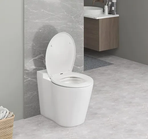 Copriwater. Sedile wc Bianco Opaco con Chiusura Ammortizzata e Cerniere Regolabili a 360°....
