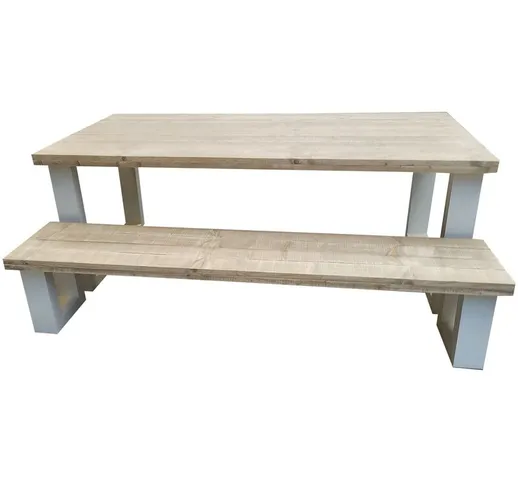 Wood4you - New England combideal Eettafel + Bankje - 200Lx90Dx78H cm wit