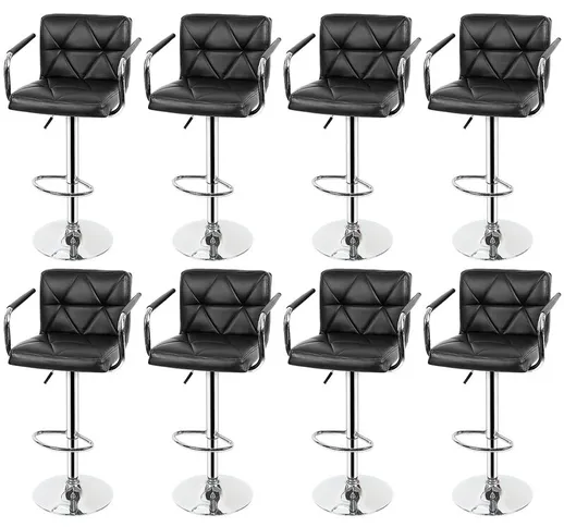 Wyctin - Set di 8 sgabelli da bar, altezza regolabile e rotazione di 360 ° - neri