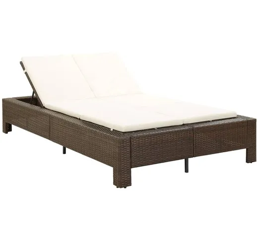 Lettino Prendisole a 2 Posti con Cuscino Marrone in Polyrattan - Marrone - Youthup