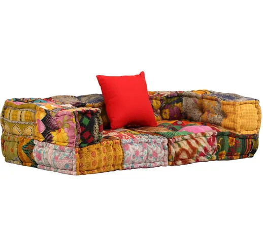 Pouf Modulare a 2 Posti in Tessuto Patchwork - Multicolore - Youthup